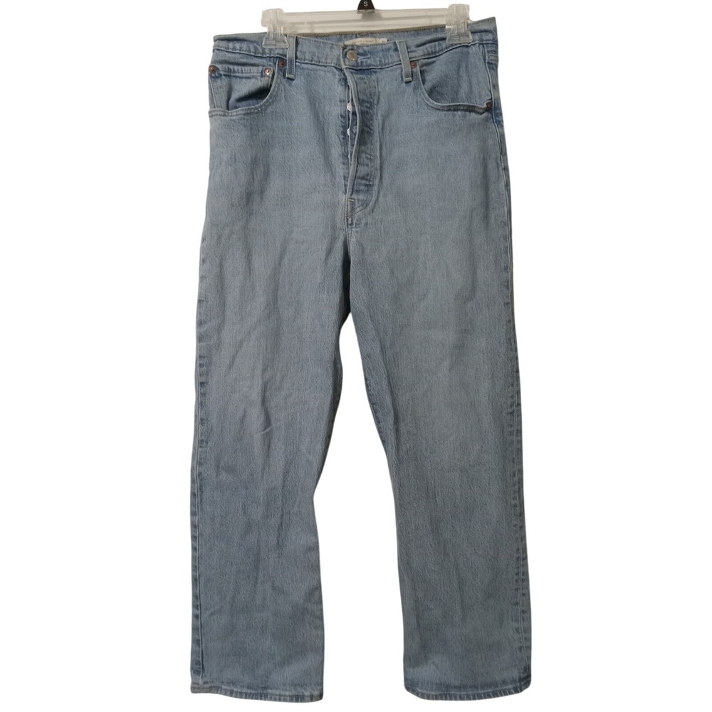 Levis Premium Ribcage Straight Jeans Womens 32 Light Wash High Rise Button Fly